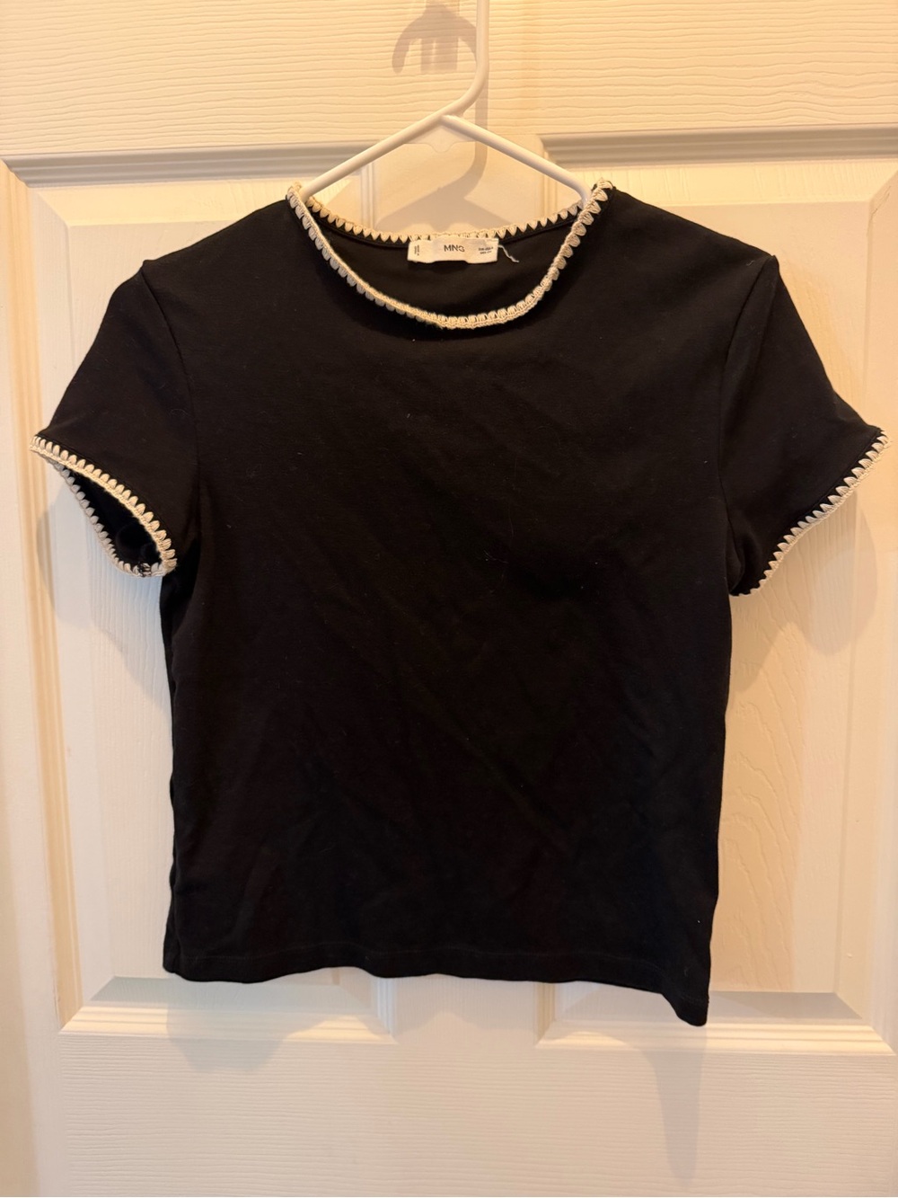 Mango Black Short Sleeve Tee with White Trim Detailing
